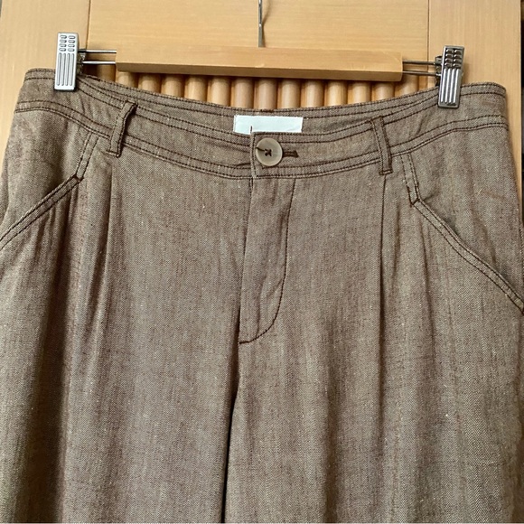 Anthropologie Linen Low Rise Wide Leg Pants brown tan - Picture 7 of 13